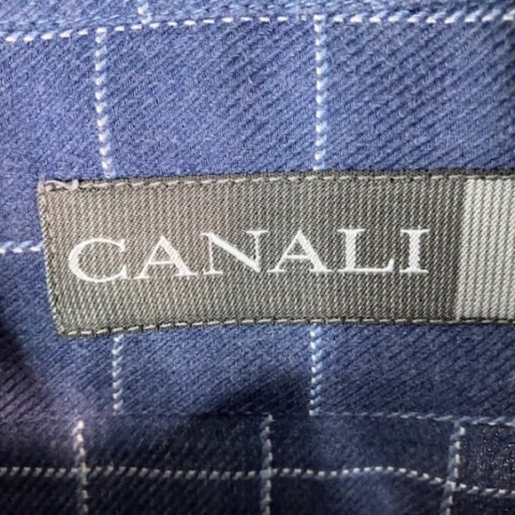 Canali Men's Blue Windowpane Cotton Button Down Shirt Italian Luxury Size XL - Picture 2 of 7